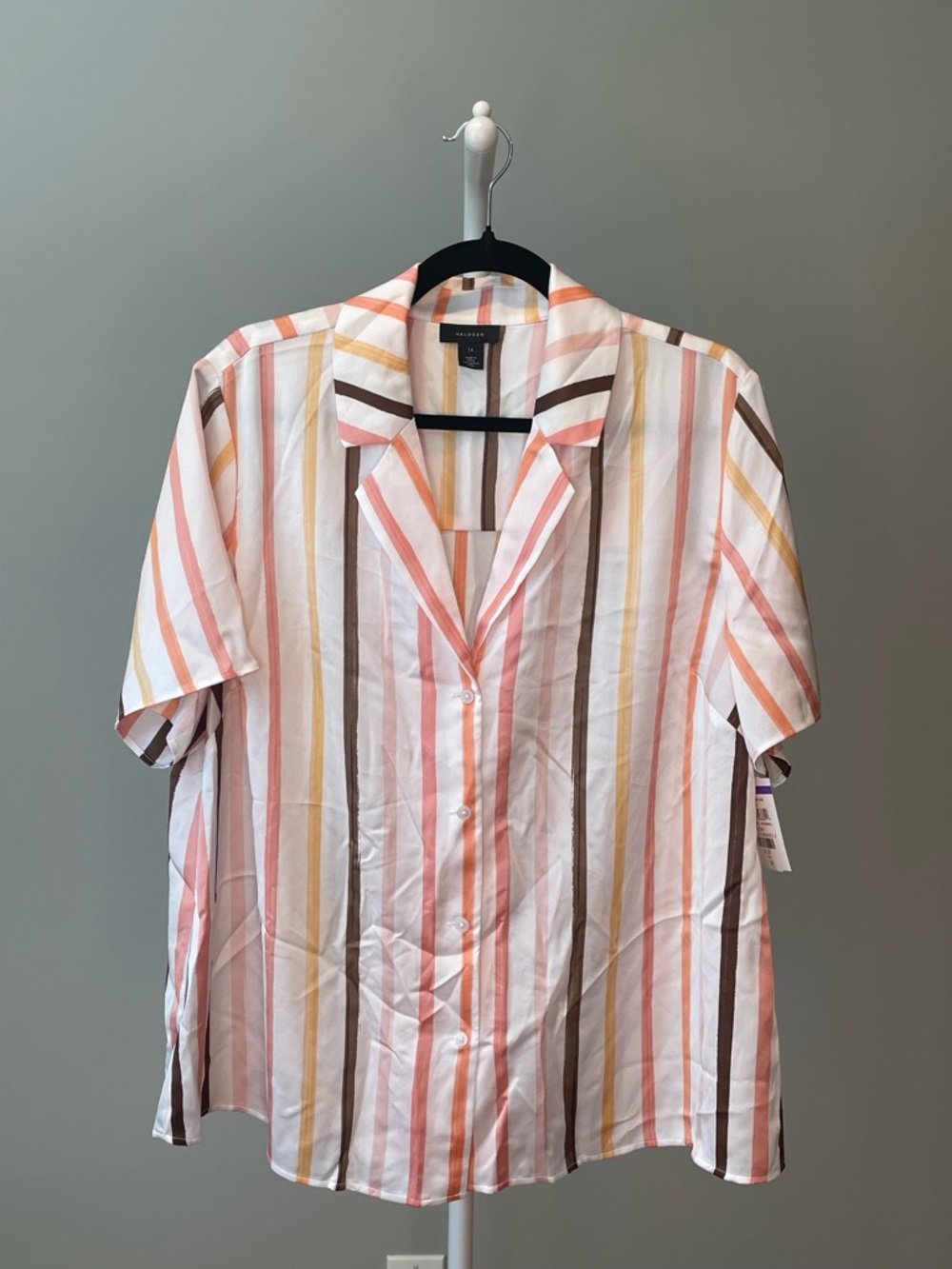 Halogen Pink Multi-Stripe Short Sleeve Button-Down Shirt